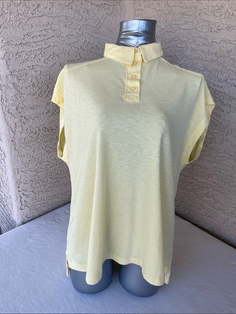 aerie Pale Yellow Cap-Sleeve Polo Tee